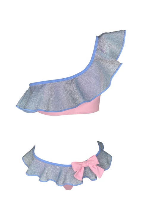 Kids' One Shoulder Glitter Ruffle Two-Piece Swimsuit