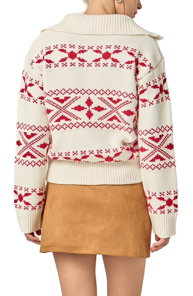 English Factory Patterned Half Zip Sweater, Alternate, color, 