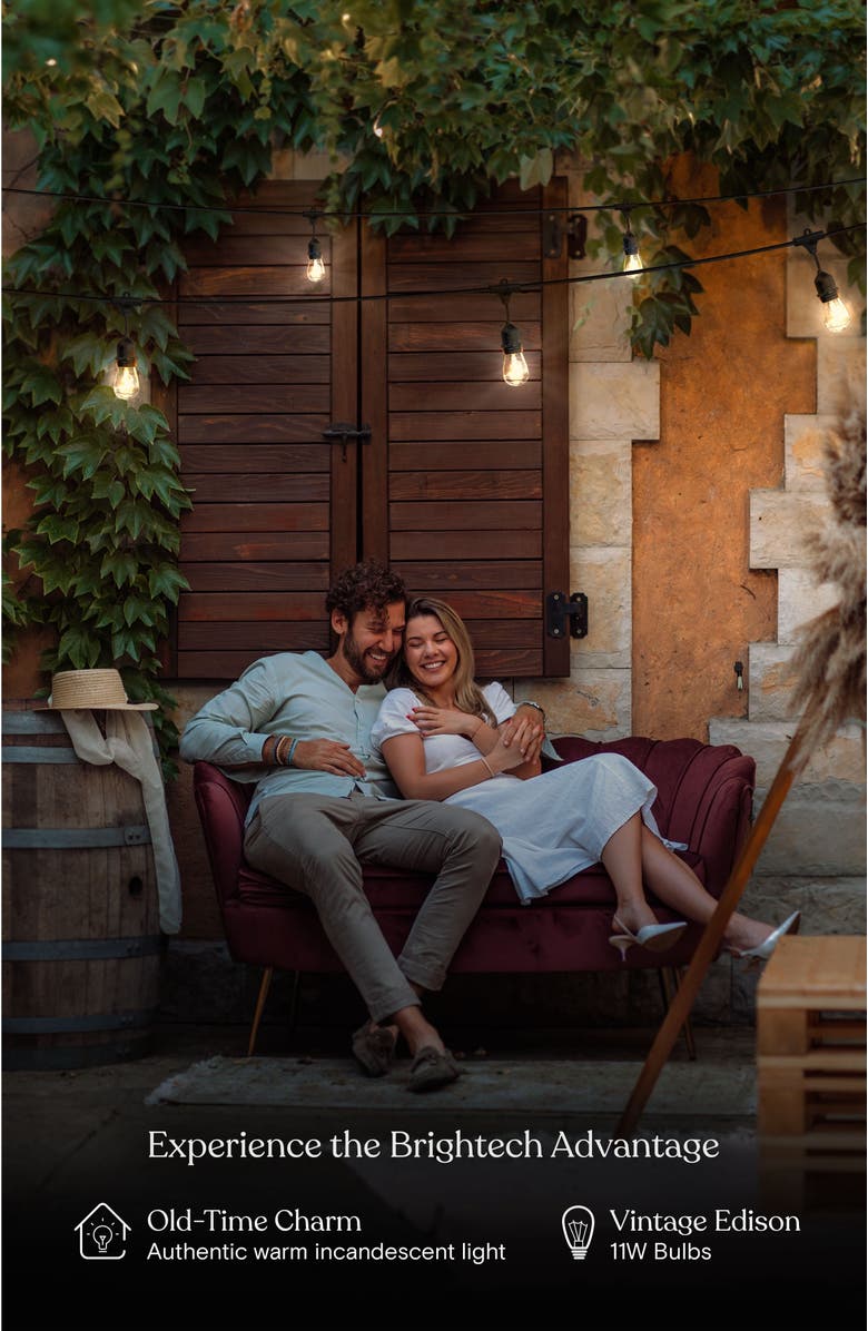 Brightech 24 ft or 48 ft, Plug‑In Heavy Duty Incandescent Glow Outdoor String Lights, Weatherproof Glass Bulbs, Alternate, color, 48 Ft 15 Bulbs | Warm White