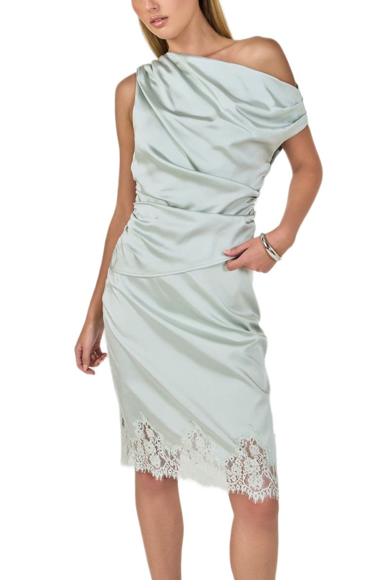 Lace Trim Satin Skirt, Alternate, color, SAGE