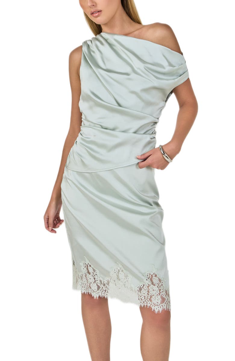 Endless Rose Lace Trim Satin Skirt, Alternate, color, Sage
