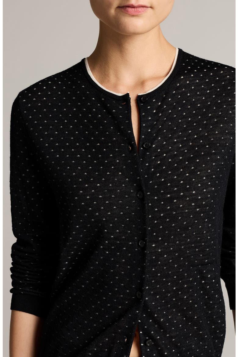 Dot Motif Wool Blend Cardigan, Alternate, color, BLACK/ OFF WHITE