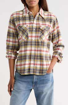 R13 Slim Fit Plaid Flannel Western Shirt