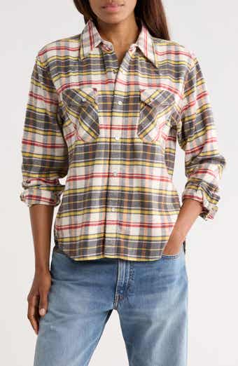 R13 Slim Fit Plaid Flannel Western Shirt
