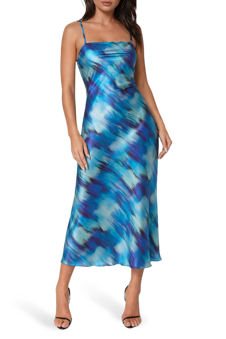 Cowl Neck Satin Slipdress, Main, color, BLUE MULTI
