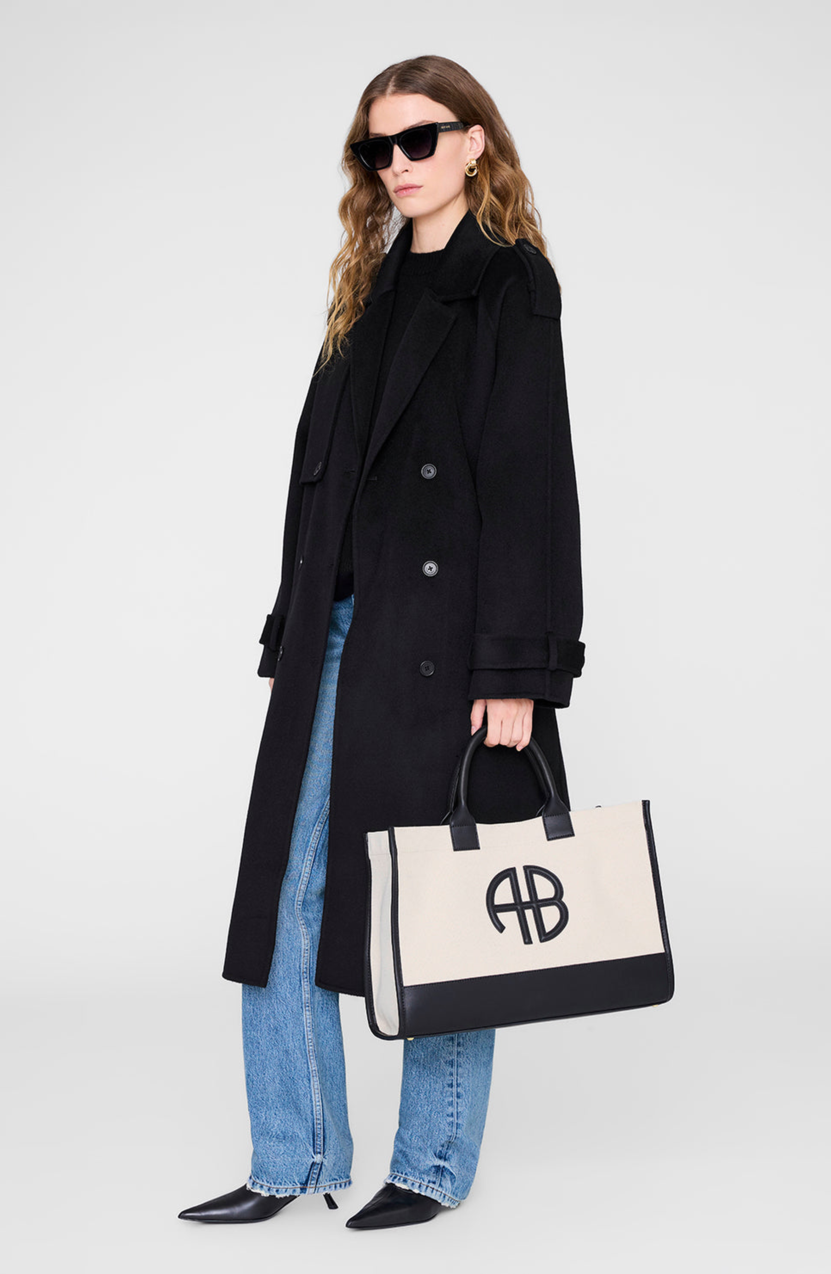 ANINE BING Lara Tote, Alternate, color, Natural Canvas / Black
