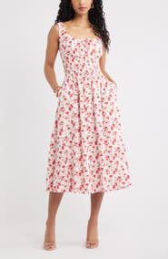 Open Edit Smocked Waist Midi Dress