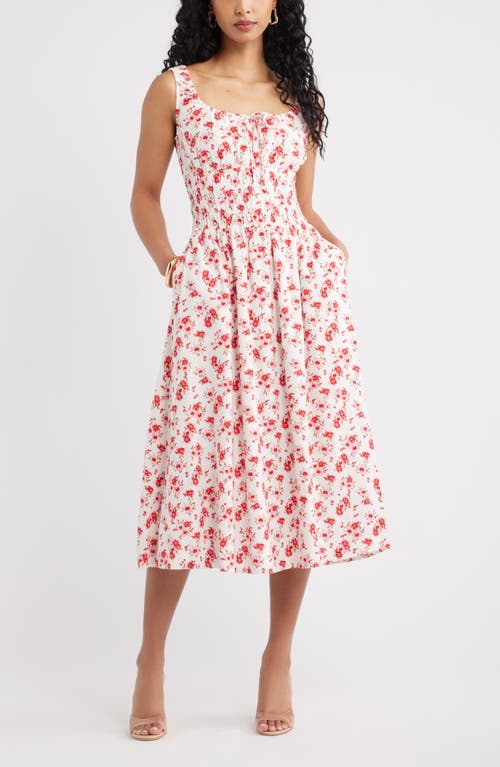 Open Edit Smocked Waist Midi Dress In Pink