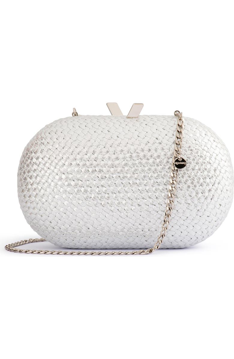 Olga Berg Lucia Woven Oval Frame Clutch, Main, color,