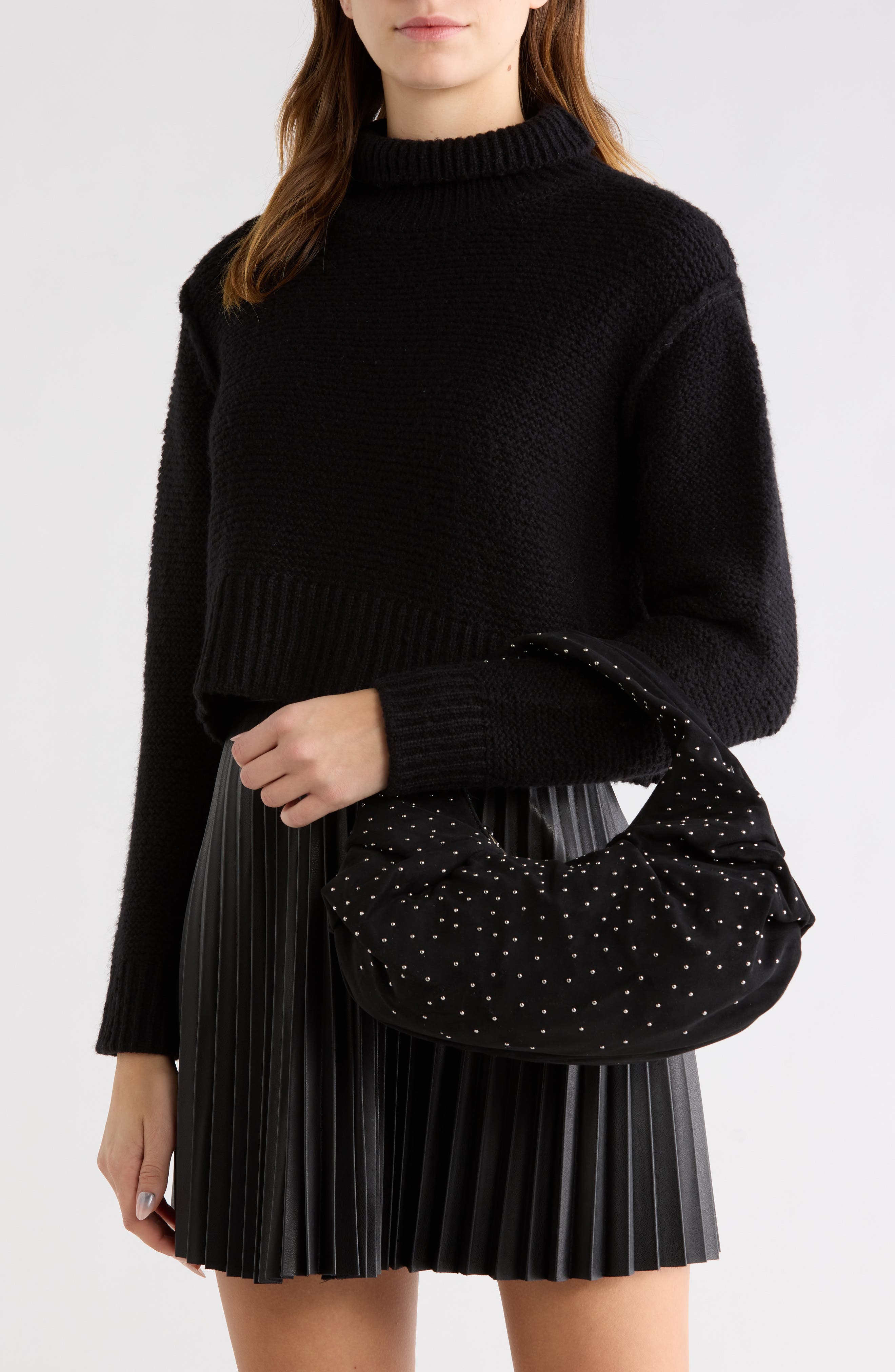 URBAN EXPRESSIONS HANDBAGS Studded Hobo Bag, Alternate, color, Black