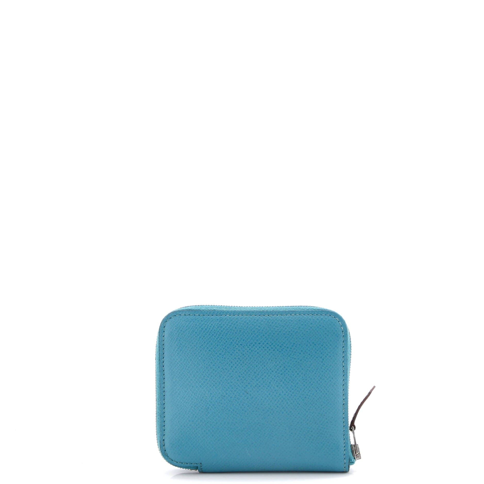 Pre-Owned Hermes Azap Zip Around Wallet Silk'in Epsom Compact, Alternate, color, Bleu Paon