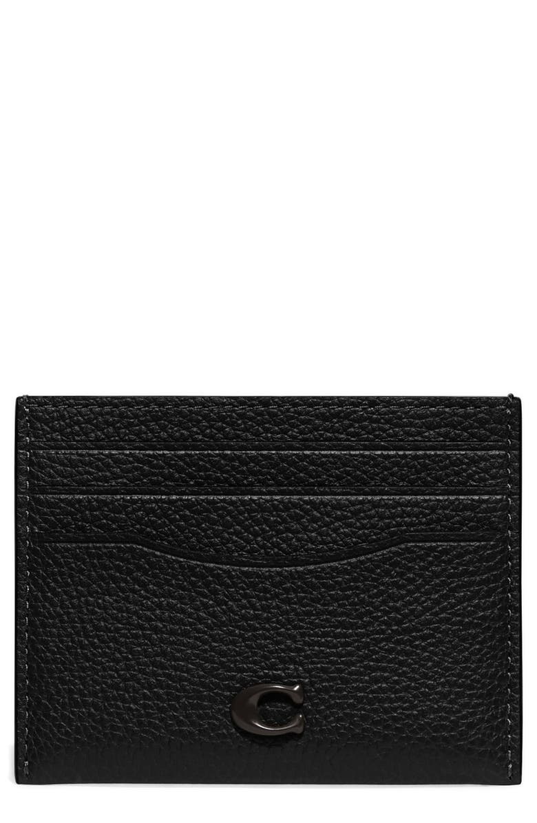 COACH Pebble Leather Card Case, Main, color, Black