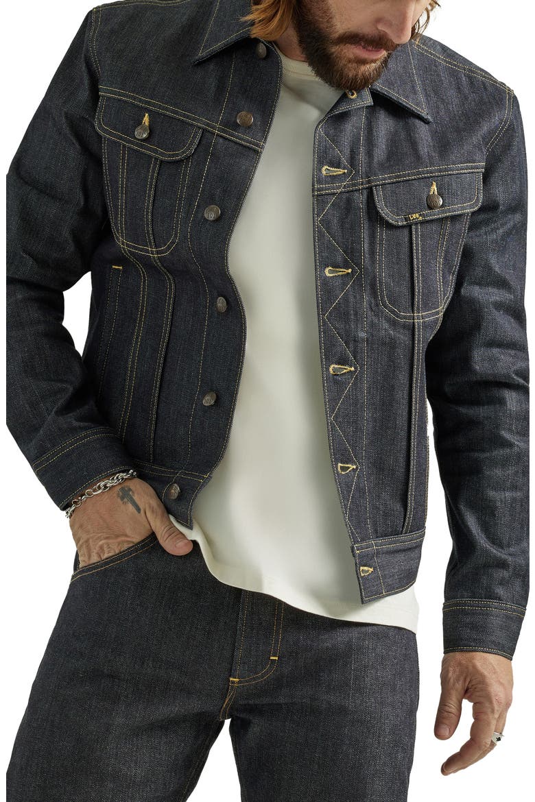 101 Rider Denim Trucker Jacket, Main, color, DRY INDIGO