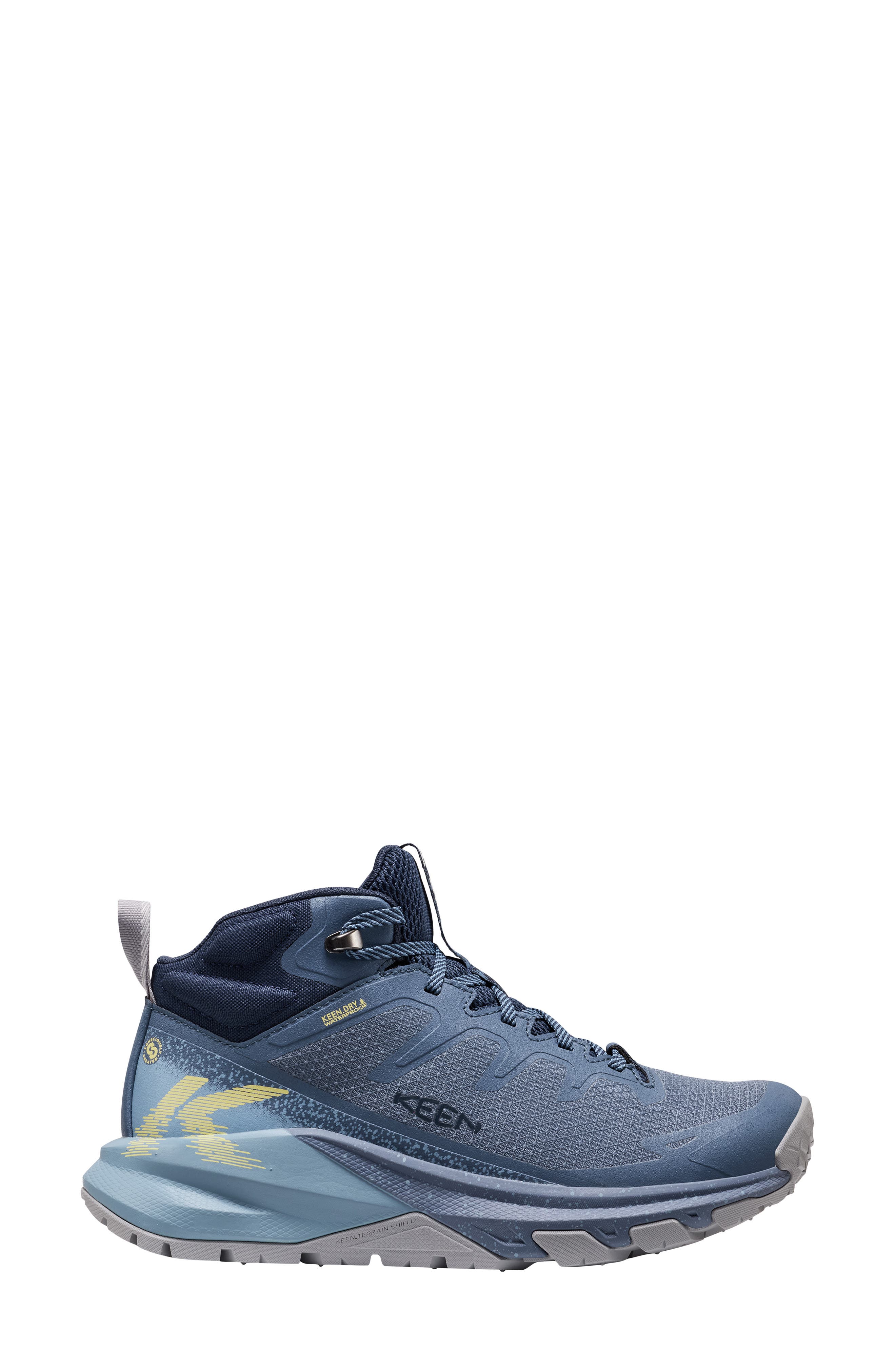 Targhee Apex Mid Waterproof Hiking Boot, Alternate, color, VINTAGE INDIGO/ LEMON