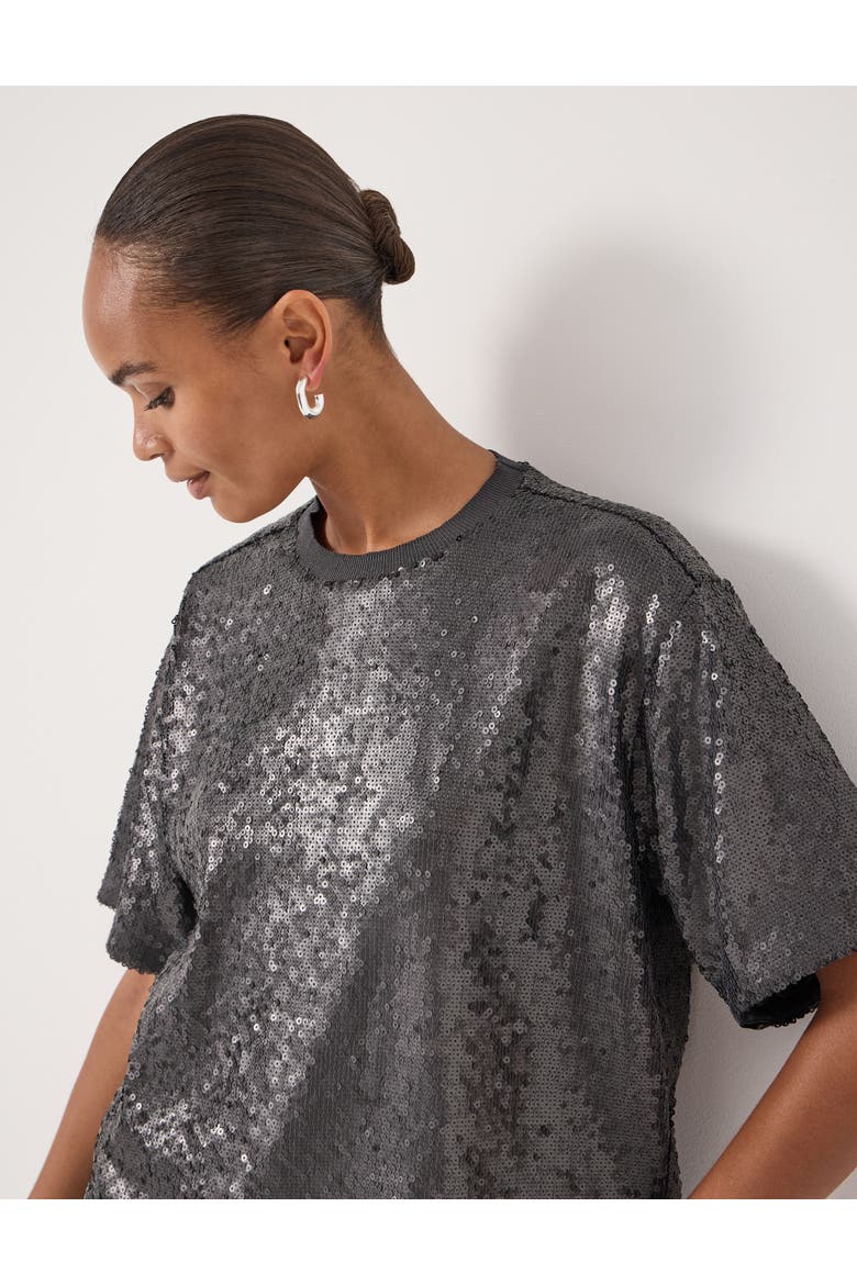 Holly Matte Sequin T-Shirt, Alternate, color, Gunmetal Grey
