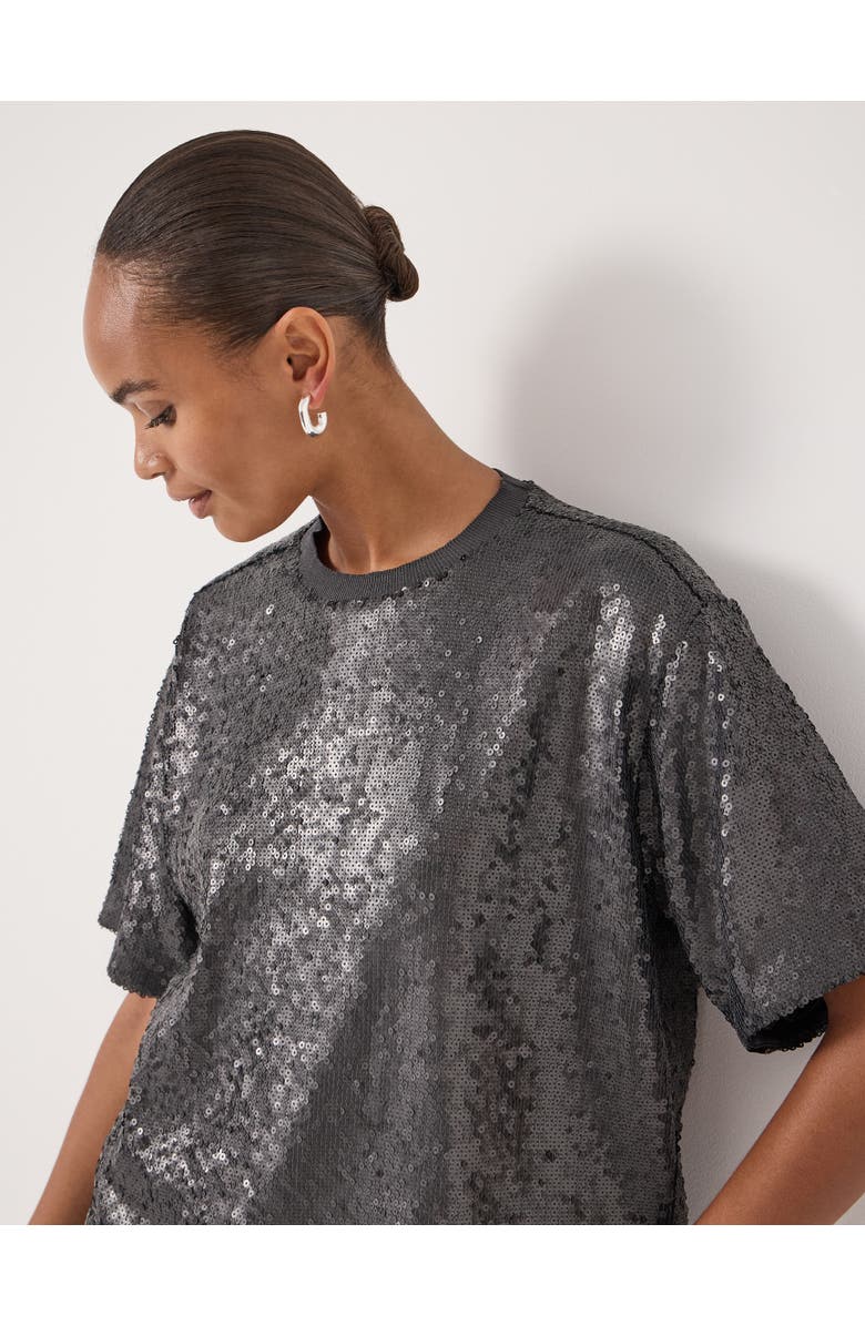 Hush Holly Matte Sequin T-Shirt, Alternate, color, Gunmetal Grey