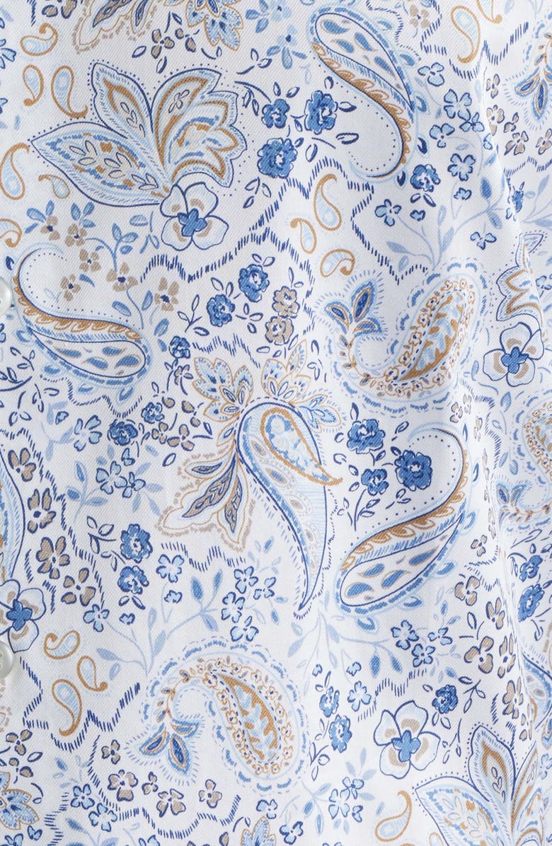 1863 by Eterna Modern Fit Floral Paisley Non-Iron Cotton & Linen Dress Shirt, Alternate, color, Blue
