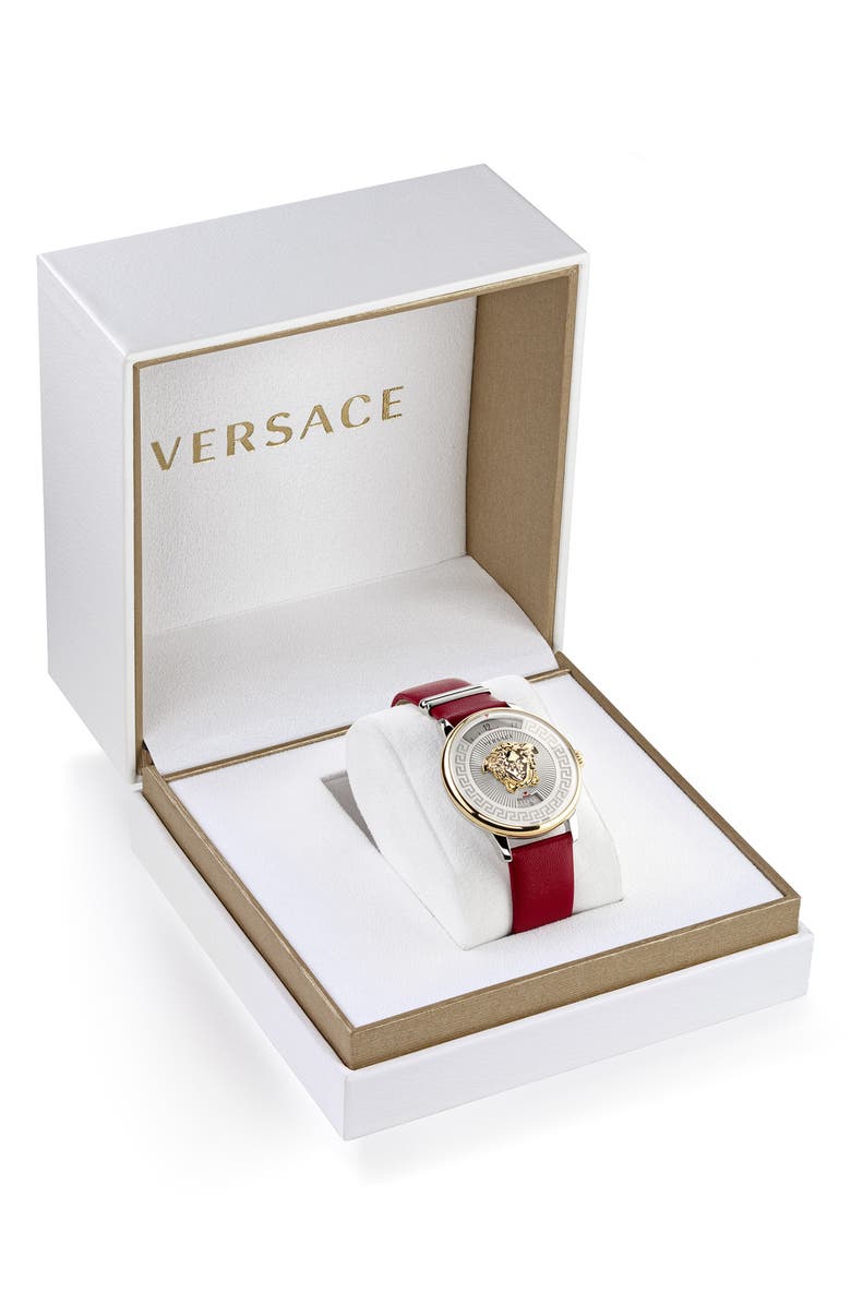 Versace Medusa Icon Leather Strap Watch, 38mm, Alternate, color, 