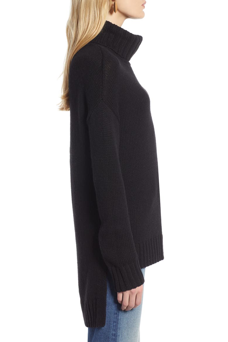 High/Low Turtleneck Sweater, Alternate, color, BLACK