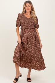 PinkBlush Floral Smocked Short Sleeve Midi Dress