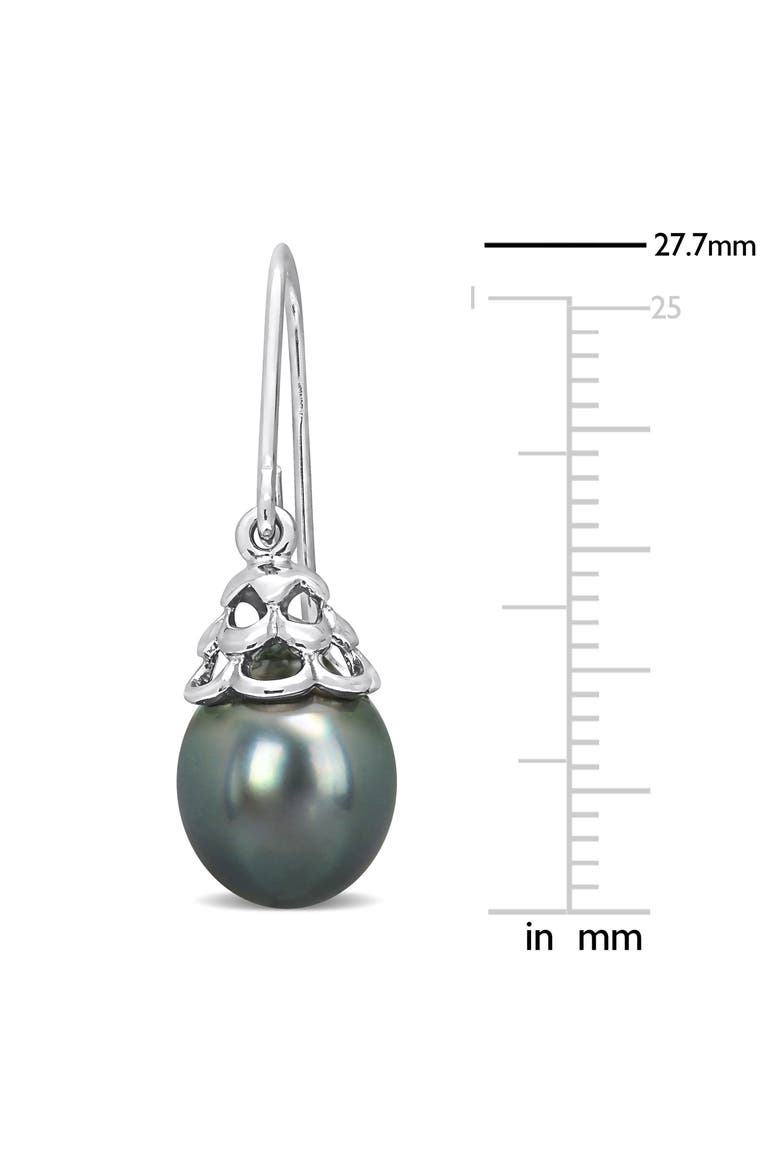 Sterling Silver 8–8.5mm Cultured Black Tahitian Pearl Drop Earrings, Alternate, color, BLACK