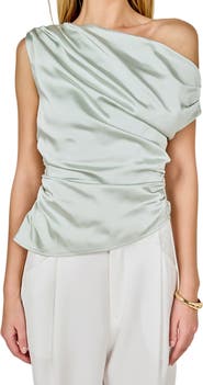 Endless Rose One-Shoulder Ruched Satin Top