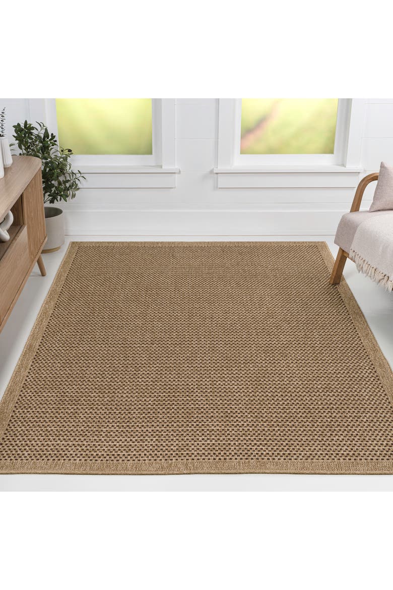 Maxine Easy Jute Contemporary Border Boho Fine Rib Weave Indoor/Outdoor Area Rug, Alternate, color, Brown