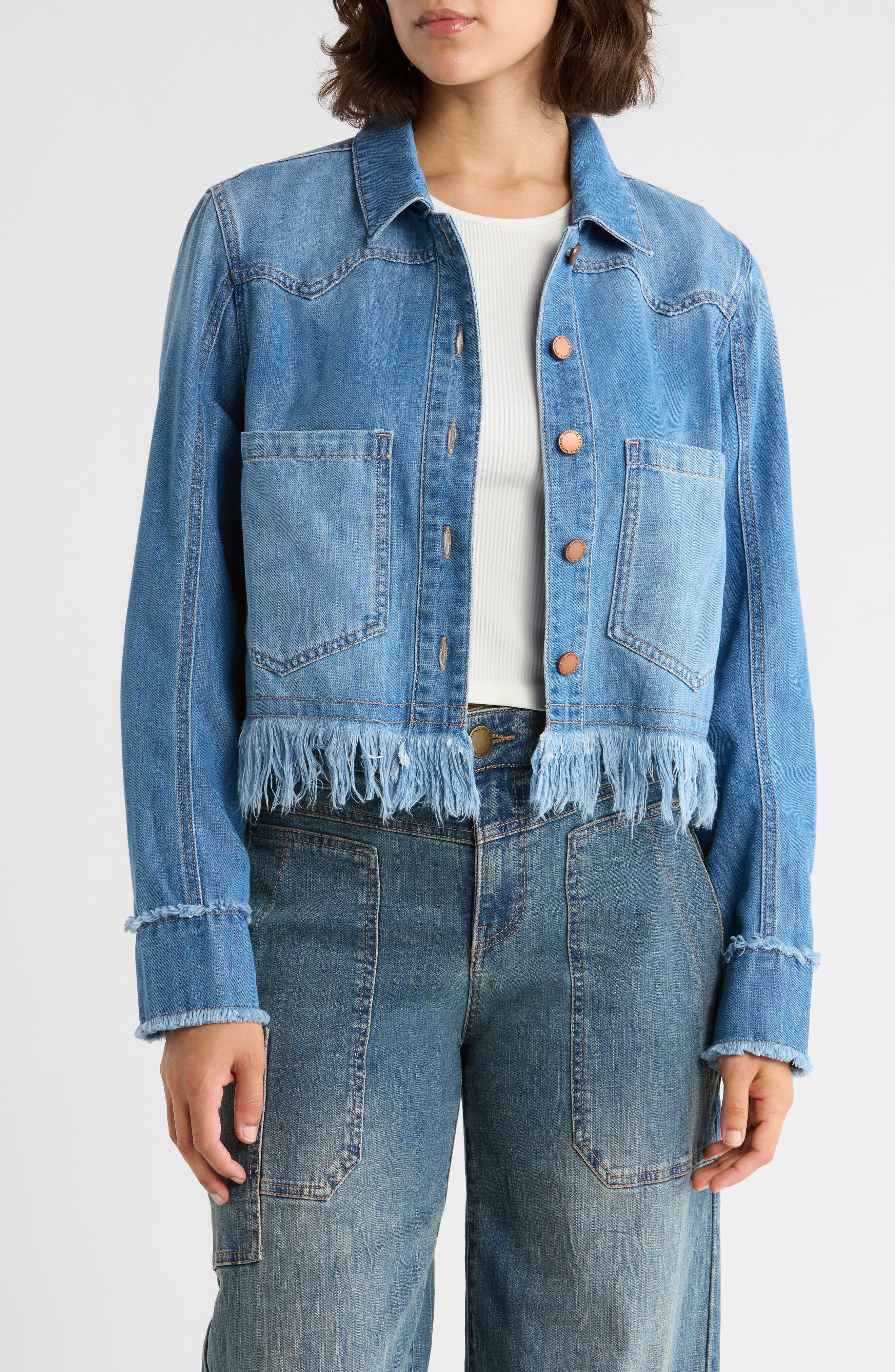 Democracy Chewed Hem Crop Denim Shacket