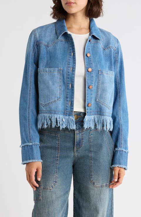 Chewed Hem Crop Denim Shacket