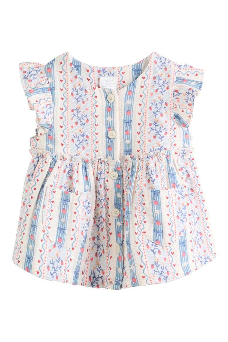 Strawberry Picnic Babydoll Top & Pants Set, Alternate, color, WHITE/ BLUE