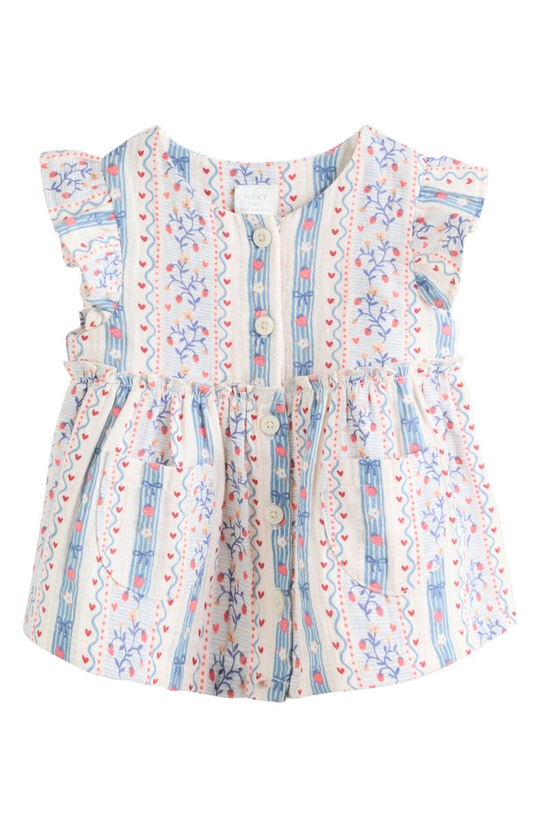 NEXT Strawberry Picnic Babydoll Top & Pants Set, Alternate, color, White/ Blue