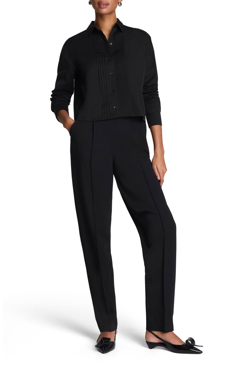 Pintuck Crop Cotton Poplin Button-Up Shirt, Alternate, color, CLASSIC BLACK
