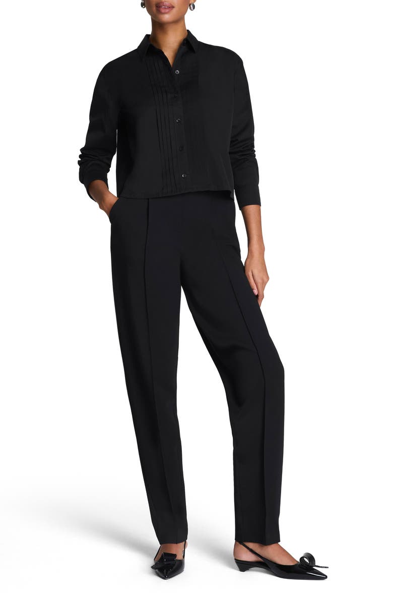 SPANX<sup>®</sup> Pintuck Crop Cotton Poplin Button-Up Shirt, Alternate, color, Classic Black