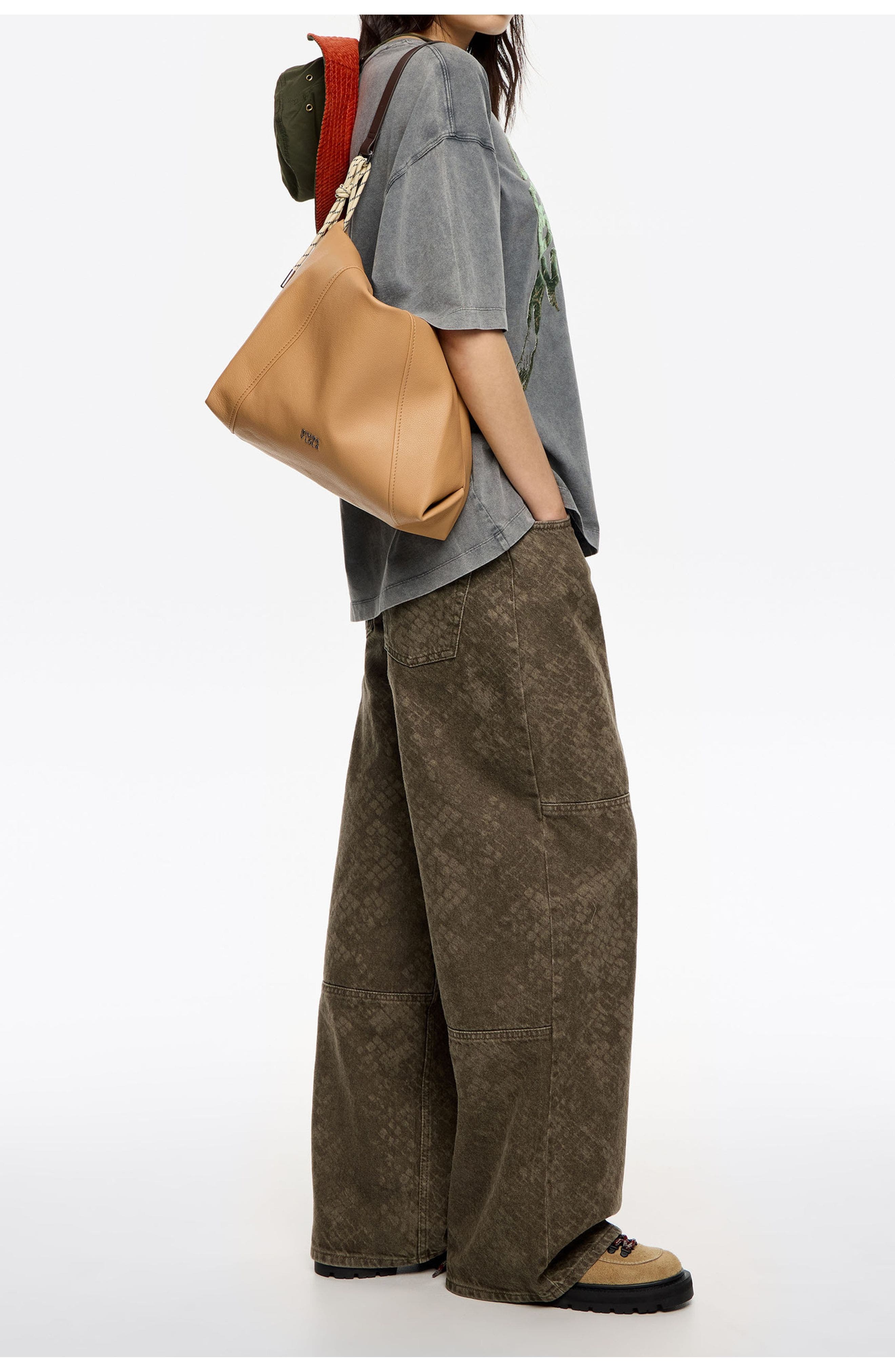 Medium Leather Paper Bag, Alternate, color, SAHARA