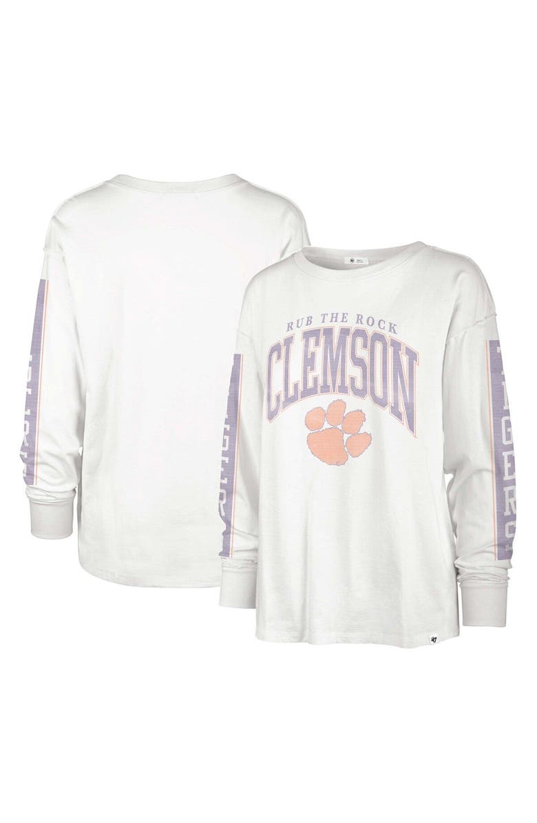 '47 Women's '47 Cream Clemson Tigers Statement SOA 3-Hit Long Sleeve T-Shirt, Main, color, White