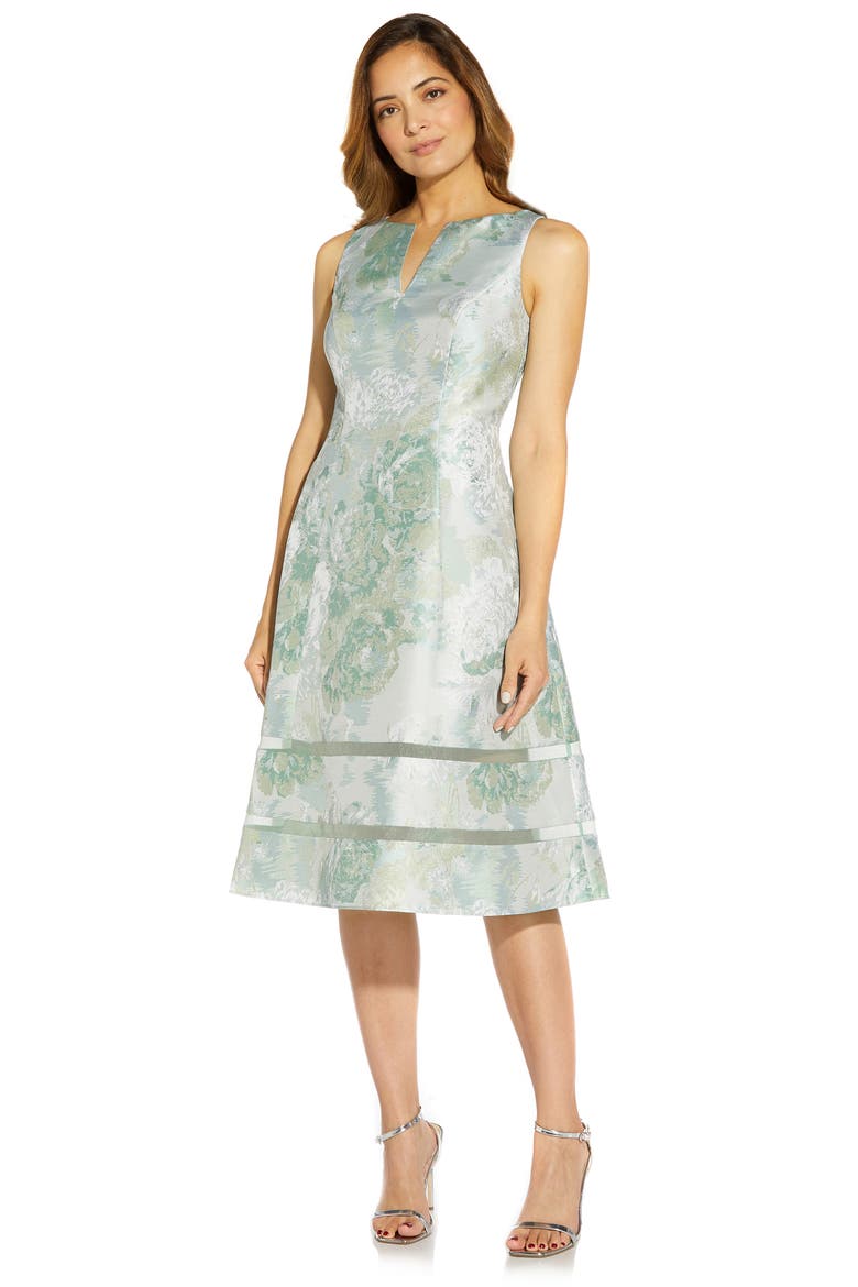 Floral Jacquard Fit & Flare Dress, Alternate, color, MINT MULTI