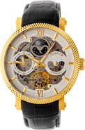 Heritor Automatic Aries Skeleton Leather-Band Watch