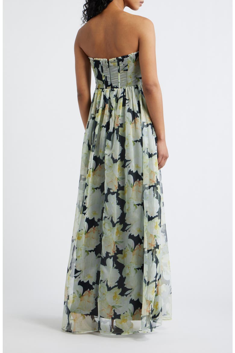 Remi Floral Strapless Corset Maxi Dress, Alternate, color, BLACK FLORAL