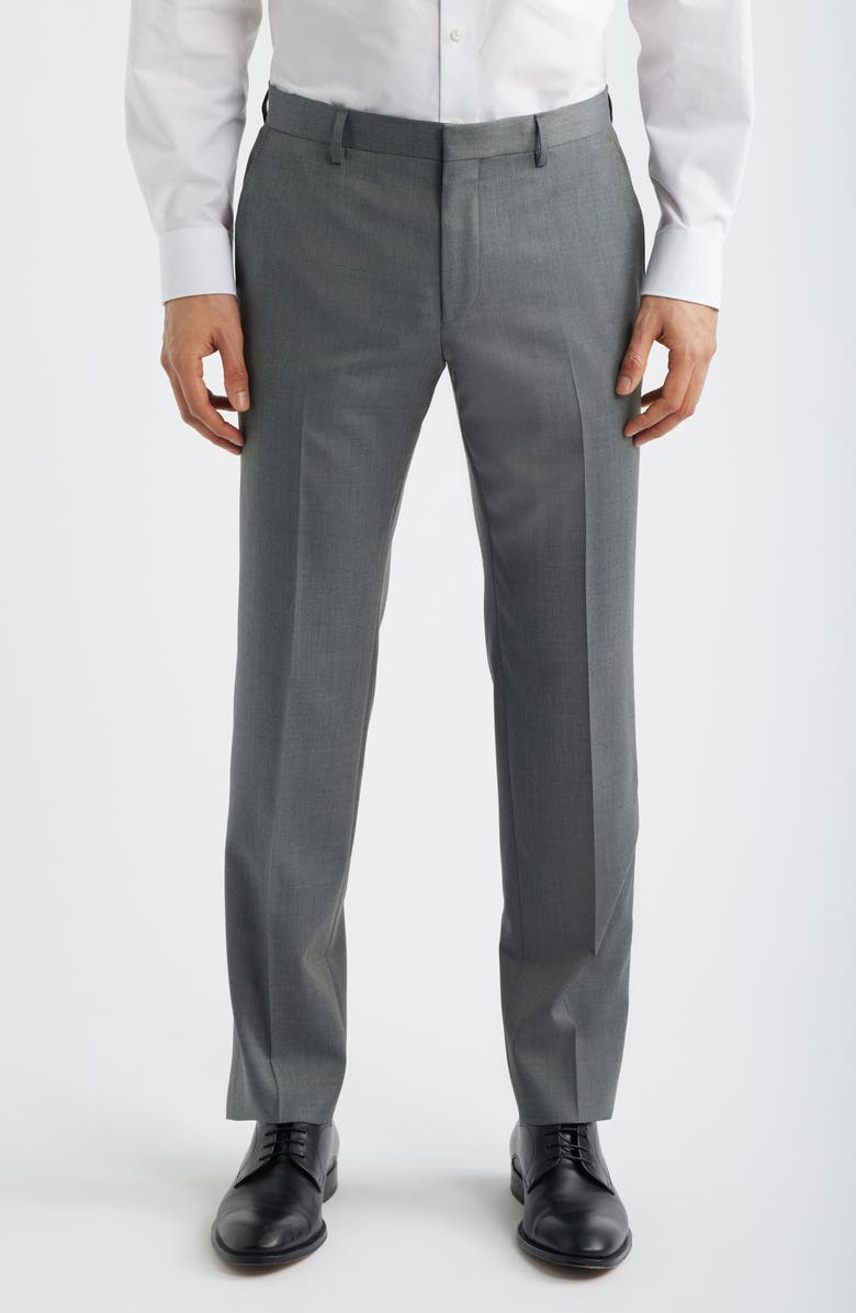 BOSS Genius Slim Fit Flat Front Wool Dress Pants, Main, color, Light Past/ Grey