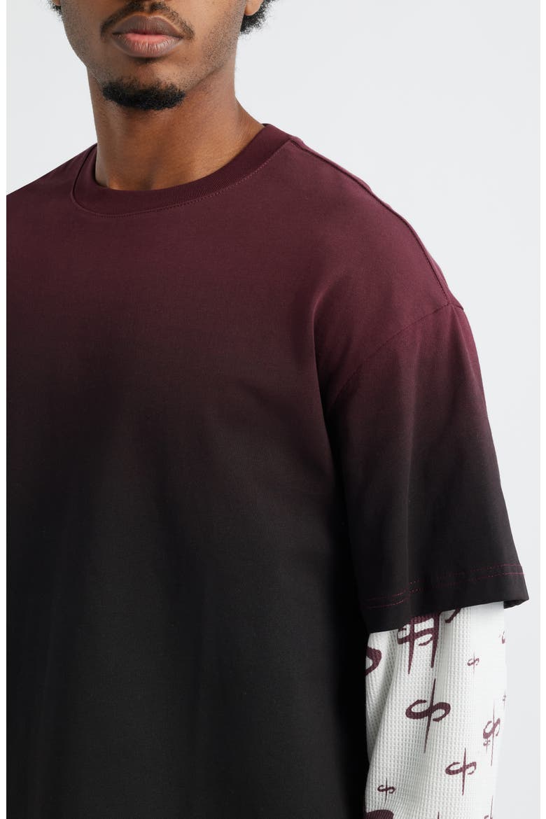 Ispica Long Sleeve Cotton Layered Look T-Shirt, Alternate, color, MAROON