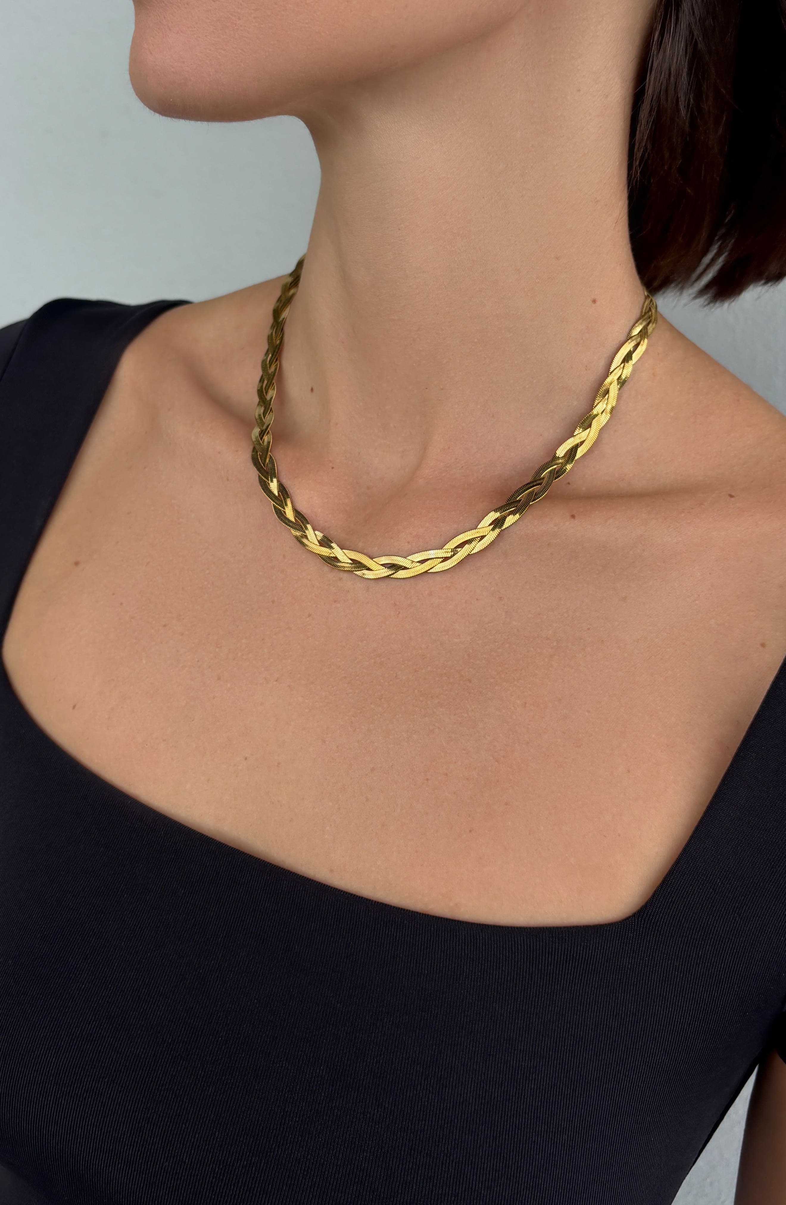 Adornia 18k Gold Plate Braided Herringbone Necklace (Women) | Nordstromrack