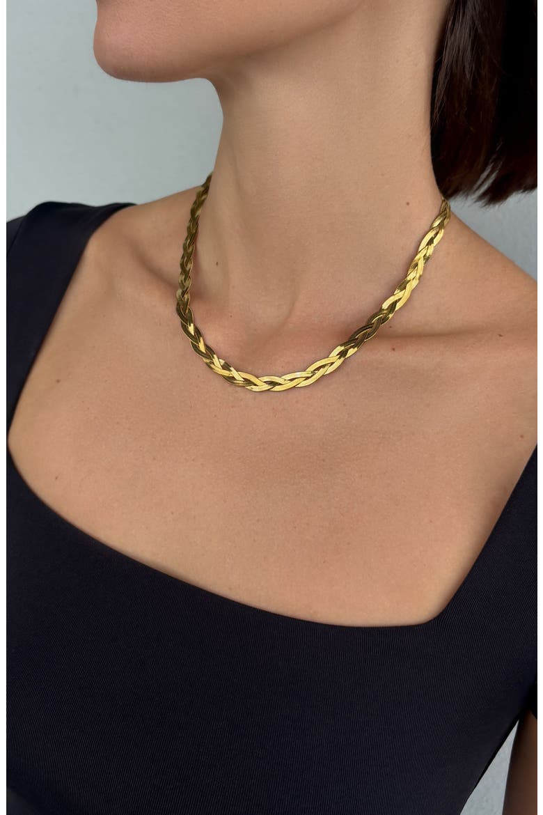 18k Gold Plate Braided Herringbone Necklace, Alternate, color, GOLD