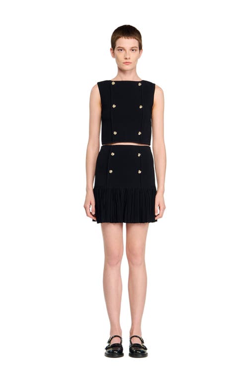 Sandro Button-embellished Cropped Sweater In Black
