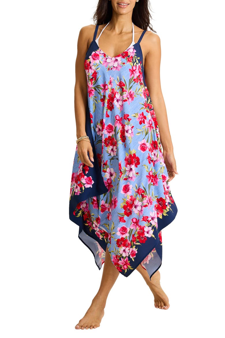Chambray Beach Scarf Cover-Up Dress, Main, color, MARE NAVY