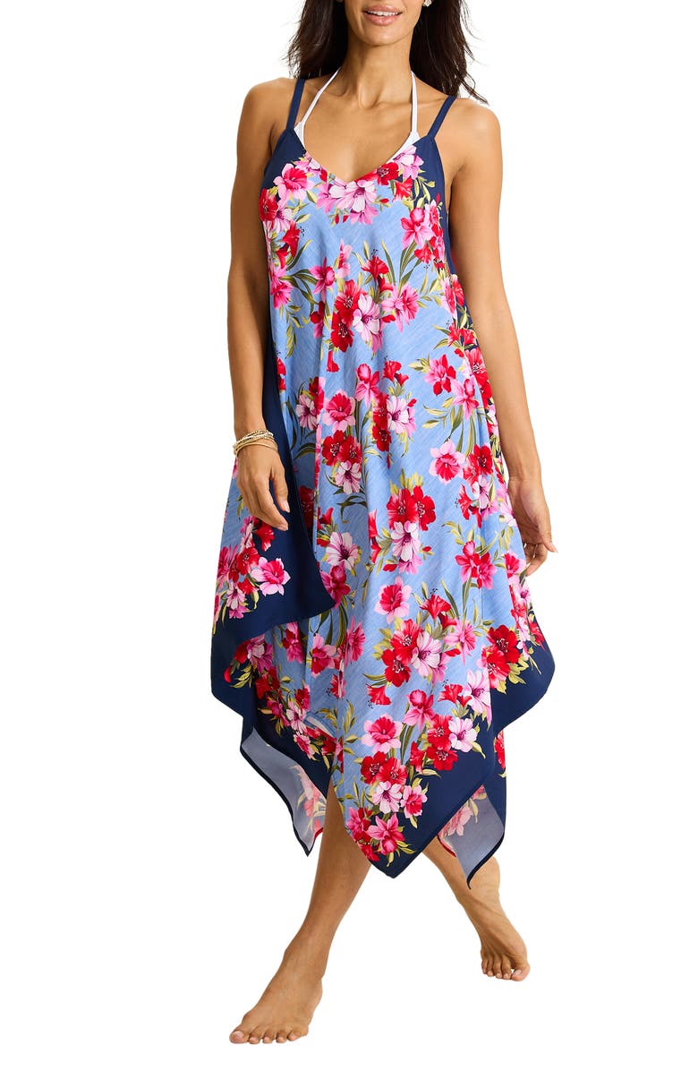 Tommy Bahama Chambray Beach Scarf Cover-Up Dress, Main, color, Mare Navy