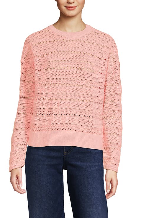 Cotton Blend Pointelle Crew Neck Sweater