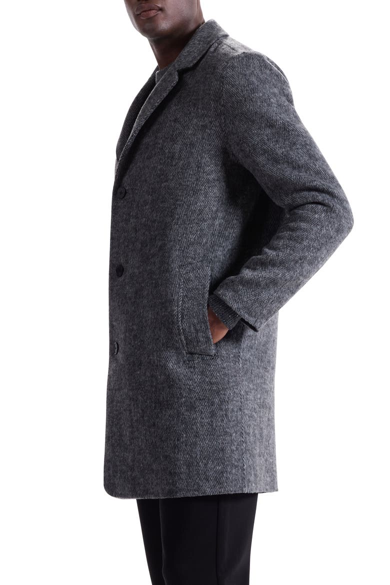 Herringbone Wool Blend Car Coat, Alternate, color, BLACK/ GREY