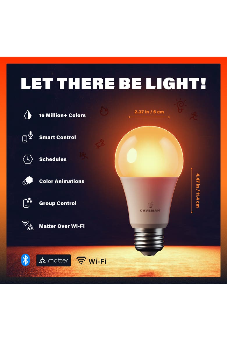Caveman Matter & Wi-Fi A19 Smart LED Light Bulb, Main, color, Multicolor