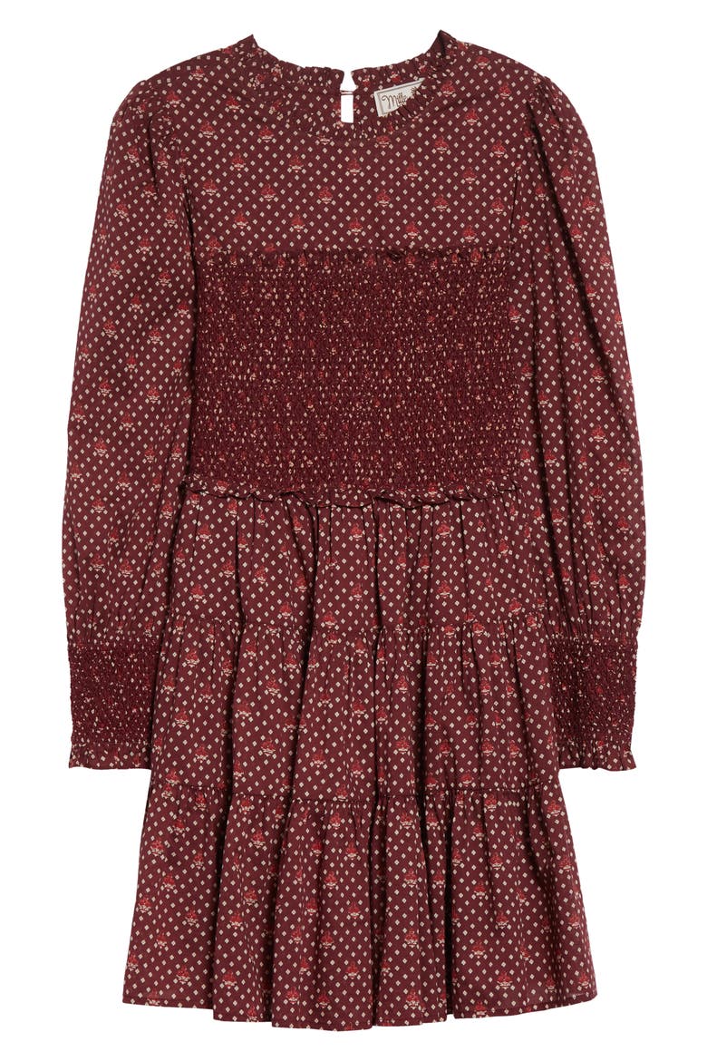 Maeve Scarf Print Long Sleeve Cotton Dress, Alternate, color, BURGUNDY FOULARD