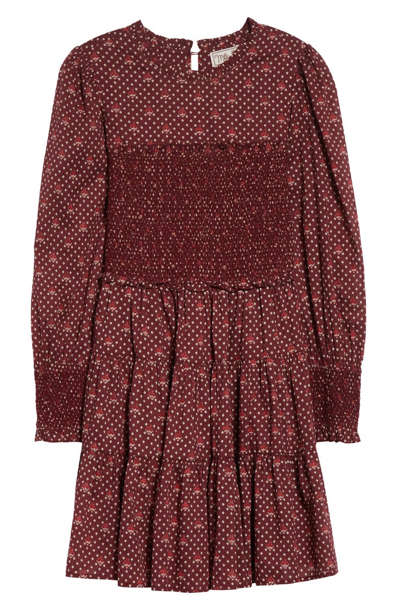MILLE Maeve Scarf Print Long Sleeve Cotton Dress, Alternate, color, Burgundy Foulard